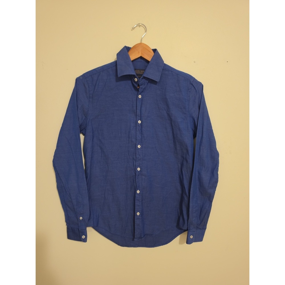 Zara Man Made In Morocco slim fit shirt Size Small Navy Blue